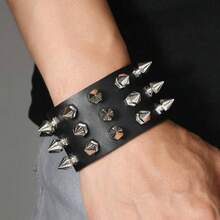 Set de 3 piezas de collar, pulsera y gargantilla de cuero sintético negro y rojo con remaches, estilo punk y hip hop, unisex para uso diario, festivales, fiestas y atuendos góticos - Multicolor - Ver 4