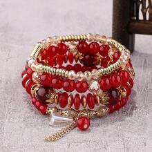 4件套波西米亚风玻璃水晶流苏手链，女士日常佩戴 - 紅色 - 查看 1