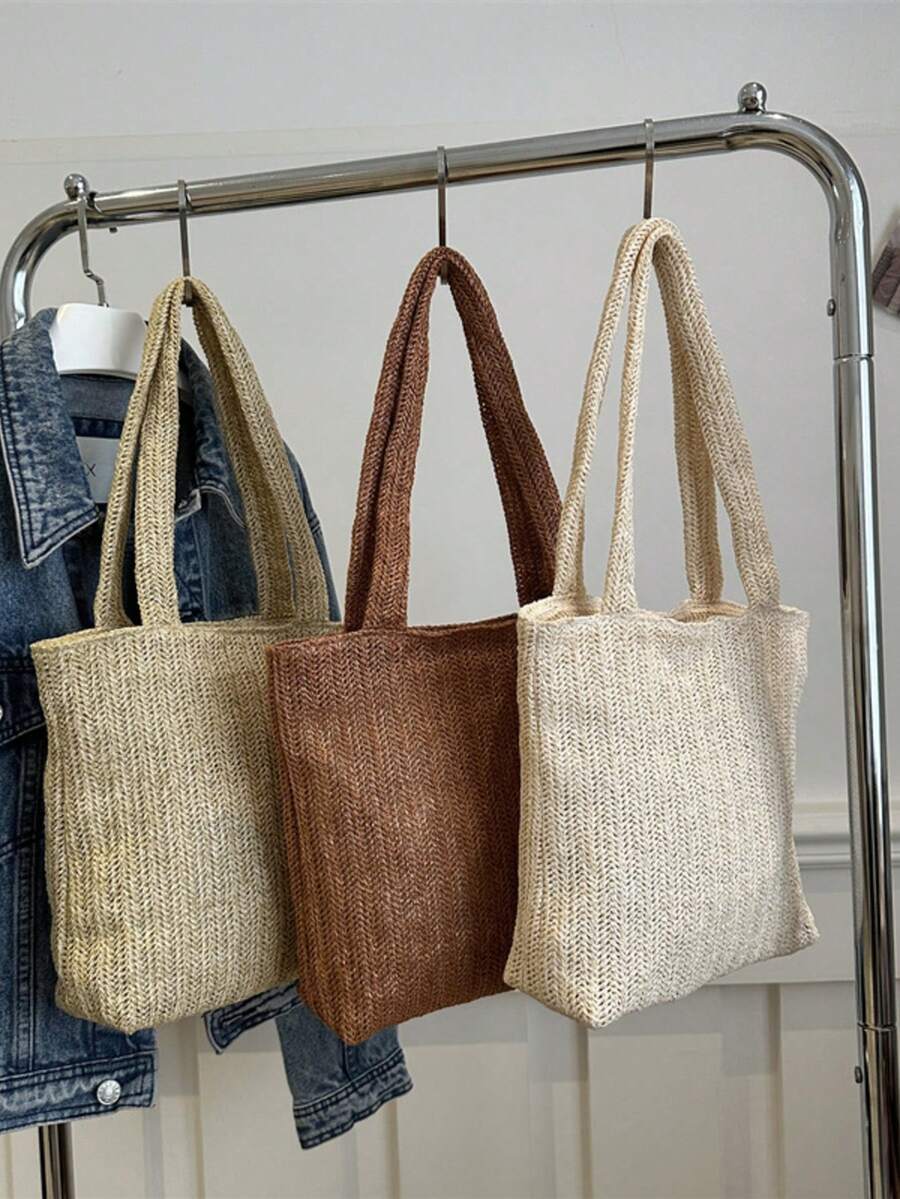 新款草编手提包，可单肩斜挎，可作手拿包或腋下包，也可作背包，适合日常通勤、学生、休闲旅行，轻便时尚，设计优雅别致。 - 彩色 - 查看 1