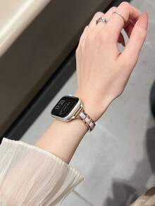 1条女士奢华小巧金属树脂腰带，兼容表带44mm、40mm、42mm、46mm、38mm、49mm、41mm、45mm，优雅设计，兼容 Series 11、10、9、8、7、SE、6、5、4、3、Ultra、2、1，女士礼物 - 玫瑰金 - 查看 2