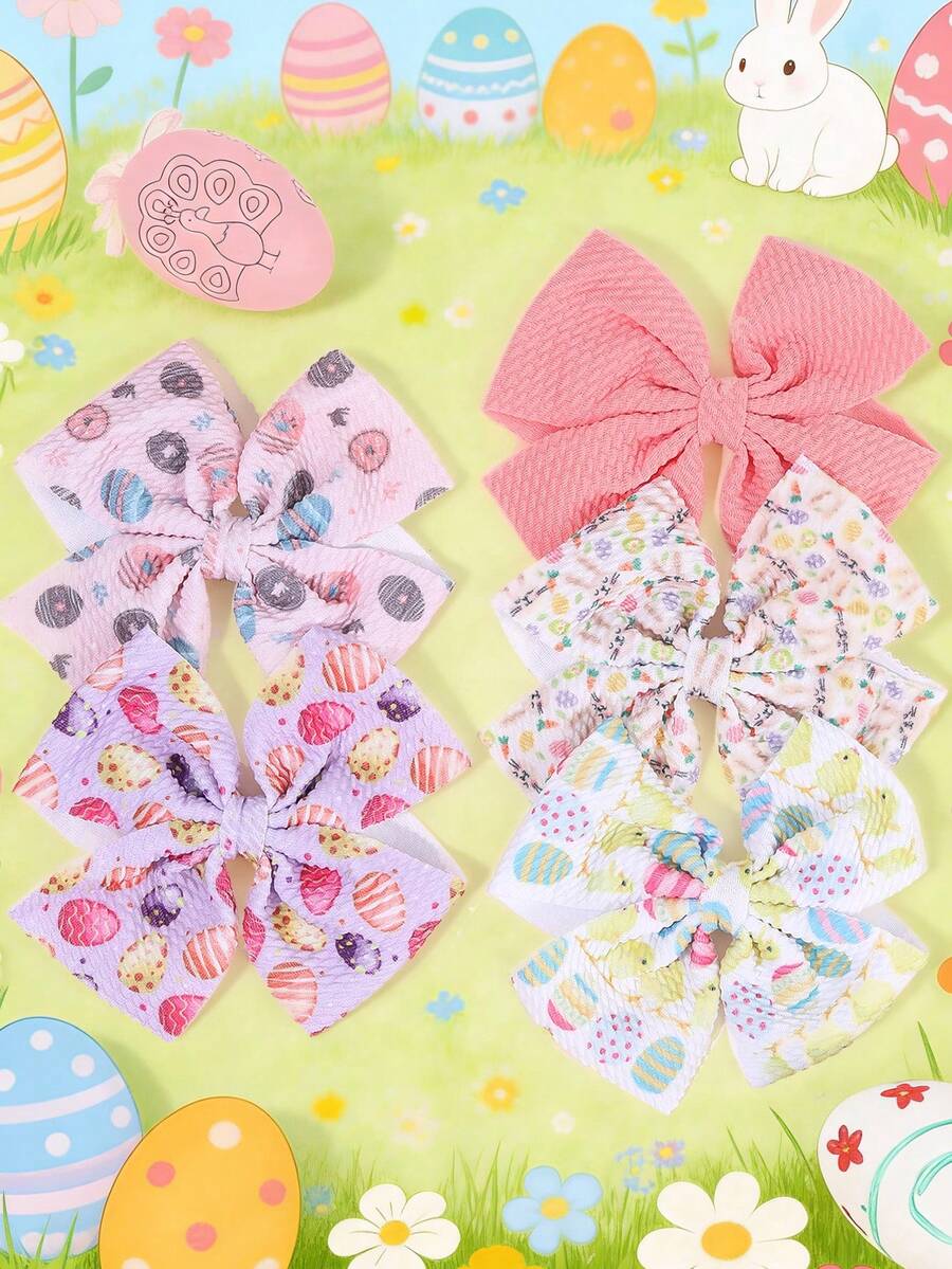 5个复活节兔子蝴蝶结发夹，彩蛋装饰蝴蝶结，适合女孩，优雅发饰，派对小礼物 - 彩色 - 查看 1
