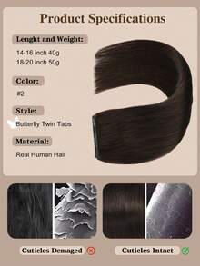 18 Inch Real Human Hair Butterfly Seamless PU Mesh Weft Hair Extensions, Dark Brown - S2 - View 6