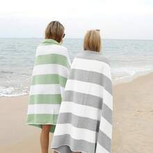 Pl 11ush Oversized Beach Towel - Cotton 40 X 70 Inch Large Thick Grass Gre1en Striped Cabana Pool Swimming Towel - GrassGreen1en - Xem 7