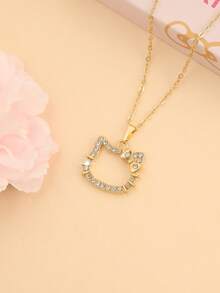SANRIO Cute Sweet Cat Pendant Necklace, Suitable As Birthday Gift For Girlfriend (Excluding Gift Box) - Gold - View 3