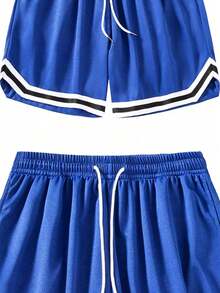 Celana Pendek Basket Olahraga Kasual Musim Panas Pria, Celana Pendek Selutut dengan Tali Serut, Jaring Elastis, dan Cepat Kering - Biru - View 5