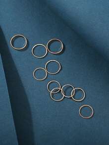 10pcs Assorted Minimalist Metal Rings, Knuckle Rings Set For Women - Yellow Gold - View 2