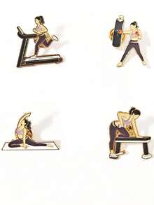 4pcs New Cartoon Fitness Exercise Yoga Brooch, Decorative Pins For Backpacks, Bags, Clothing, Yoga Gifts - Multicolor - View 5