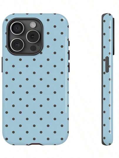 Polka Dot Light Blue Background With Black Polka Dots Two-In-One Matte Texture Phone Case Suitable For Compatible With Iphone17,17AIR,16, 15, 14, 13, 12, 11, PRO MAX,PLUS,X,XS ,As Well As , Galaxy S21/22/23/24/25 Ultra/FE+,NOTE20 Ultra,A56/36/26/217/16/15