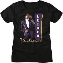 Casual Short-Sleeve T-Shirt For Summer, Suitable For Both Men And Women. American Classics Luther Vandross Women's Short-Sleeve T-Shirt, Retro Style, With R&B Music Graphics, Machine Washable, Custom Design, 180g Pure Cotton T-Shirt. Loose-Fitting, Breathable, And Versatile Casual Top - 黑色 - 查看 1
