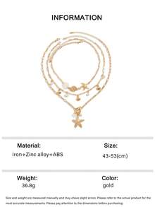 Set de 3 piezas de collar con colgante de estilo de vacaciones oceánicas que incluye concha, caracol y estrella de mar, con cierre de metal OT. Collar con colgante de estrella de mar 3D, collar con colgante de concha de caracol 3D creativo y de moda, adecuado para uso diario, vacaciones y fiestas de mujeres. - Dorado - Ver 8
