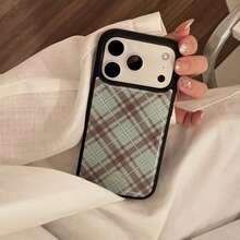 GUCADI 1件装黑色超薄格子手机壳，兼容 17、17 Pro Max、15，树脂涂层茶绿色格子图案，13英寸个性化防摔硬壳，16英寸时尚、个性化、复古、几何、简约、撞色、小众、ins风 - 綠色 - 查看 4