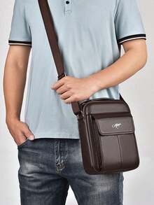 男士单肩真皮休闲斜挎包，头层牛皮手提包，时尚真皮包 - 彩色 - 查看 7