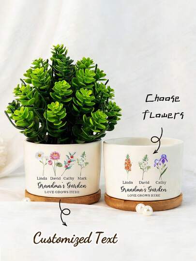 Personalised Birth Flower Mini Pot,Mothers Day Plant Pot, Grandma'S Garden Pot For Mom Nanny, Perfect Gift For Her, Family Flower Plant Pot