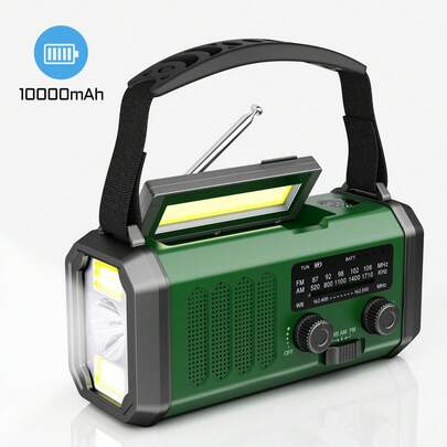 Teckwe 10000mAh Emergency Radio, Solar Radio, Hand Crank Radio, AM FM Weather Radio, 3 Charging Methods, Polymer Battery, Flashlight & Reading Lamp, SOS Alarm
