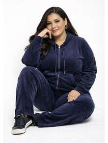 Pietra Plus Size Fleece Set, Autumn/Winter Collection, Women's Fashion, Super Versatile - 藏蓝色 - 查看 2