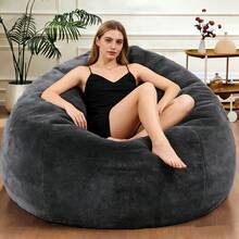 1 件装懒人沙发豆袋沙发客厅卧室可躺式豆袋沙发（不含填充物，仅含沙发套）榻榻米地板沙发垫 - 深灰色 - 查看 4