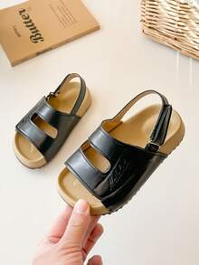 1 Pair 2026 New Fashion Children's Sandals, Suitable For Girls In Summer. Korean Style Hook And Loop Soft Bottom Non-Slip Beach Shoes - Black - View 4