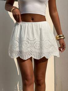 Sunny Girly Women's Summer Y2K Sexy & Alluring Asymmetrical Hem Embroidered Cutout Mini Skirt, Ideal For Beach, Vacation, Street Style, Casual Daily And Loungewear - White - View 8
