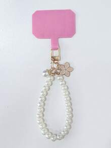 Shockproof Pearl INS Style Cherry Blossom Pearl Phone Lanyard + Anti-Lost Pad, Universal Phone Case Anti-Lost Strap, Handheld Wrist Strap, Sturdy Detachable Phone Lanyard Fixing Pad, Phone Lanyard Pearl Phone Pendant, Exquisite Short Wrist Keychain, Phone Case Handheld Chain Pendant Bag Charm Decor Spring Gift - Multicolor - View 6