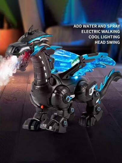 Jet Dinosaur Interactive Walking Toy With Flame Lights And Sound Effects, Electrically Operated Mechanical Walking Dinosaur, Mech Battle Decoration With Colorful Dazzling Lights, Stylish Gifts For Halloween And Christmas