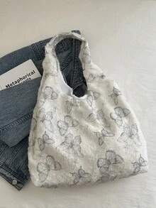 Women's Butterfly Print Large Capacity Shoulder Bag - Baby Blue - View 6