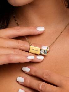 Personalized Heart-Shaped Necklace With Photo, Engraved Heart-Shaped Name Necklace, Minimalist Gift For Mom, Daughter, Couples, Valentine's Day, Birthday, Wedding, Bridesmaid, Jewelry - Multicolor - Style 3 - View 2