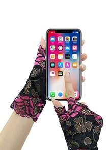 Spitzenhandschuhe für Frauen, atmungsaktive dünne Halbfingerhandschuhe, sommerliche Mode kurze fingerlose Touchscreen-Handschuhe, Hohldesign zum Abdecken von Narben, geeignet zum Teetauchen - Einheitsgröße - Übersicht 4