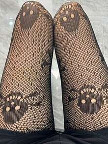 3 Pieces Women Sexy Snake Animal Pattern Fishnet Stockings Tights Skull Adult Socks Fishnet Pantyhose - Black - View 4