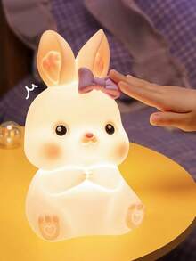 儿童兔子夜灯，柔软硅胶材质，三档可调暖光，轻触控制，可充电，复活节和生日礼物，婴儿房装饰 - 白色 - 查看 3