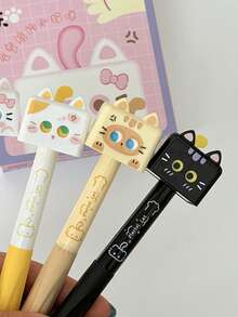 2/4个魔方挤压变脸猫咪趣味减压创意按压按钮0.5mm速干中性笔 - 方形小貓 - 查看 4