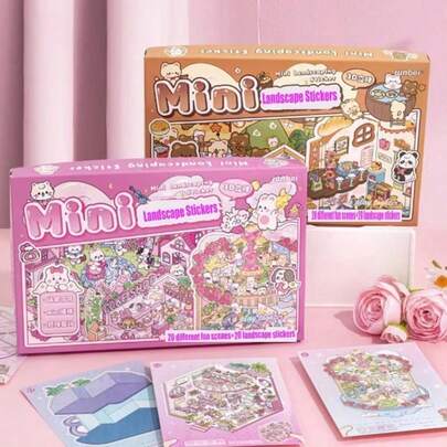 Children's Educational DIY 3D Scene Sticker Book, Miniature Landscape Building Kit With Tweezers, Stress Relief Toy Gift, Birthday Gift For Girls, Game Toy