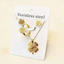 1 Set Stainless Steel Butterfly Jewelry Set, Heart Shaped Design, Classic Fashion, Earrings + Necklace + Ring, Mother's Day/Birthday/Valentine's Day Gift - Gold - View 6