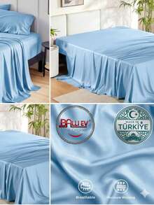 Hotel Quality Luxury Flat Sheet – Wrinkle-Free Solid Blue Bedding - Baby Blue - View 18
