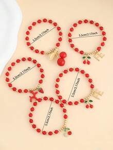 1 Set Bohemian Style Cherry Heart Pendant Multi-Layer Stacking Bracelet, Elegant Personalized Daily Wear Jewelry For Women - Multicolor - View 4