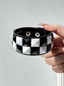 1 chiếc vòng tay sọc đinh tán bất đối xứng tối giản đen trắng, vòng tay charm phong cách punk phù hợp để đeo hàng ngày và dự tiệc. - Nhiều màu - Xem 4