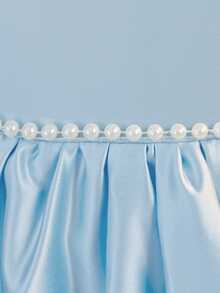 Vestido de daminha de honra elegante, sem mangas, com decote nas costas, costas abertas e detalhes em pérolas sintéticas, ideal para festas de aniversário, casamentos e ocasiões formais. Não inclui tiara. - Baby Azul - Ver 8