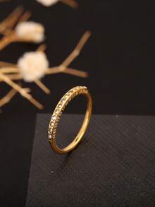 1 件不锈钢 18K 镀金微镶嵌方晶锆石细带戒指，奢华百搭优雅时尚，适合女性日常佩戴或派对，送给女友或妻子的礼物 - 金色 - 查看 8