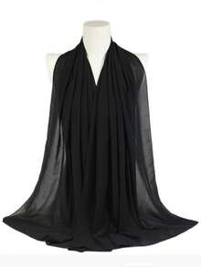 1 pieza Bufanda de unicolor, pañuelo de cabeza de gasa casual para mujer, adecuado para uso diario - Negro - Ver 2