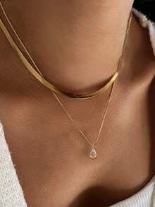 Nooxian 2 chiếc vòng cổ dây dẹt xoắn hai lớp bằng thép không gỉ, kiểu dáng tối giản, thanh lịch dành cho nữ. - Vàng - Xem 3