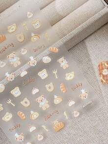1pc New Cartoon Bear Flat 3D Nail Sticker, Cute Minimalist Nail Art Decal, DIY Nail Decoration Nail Stickers - Multicolor - View 2