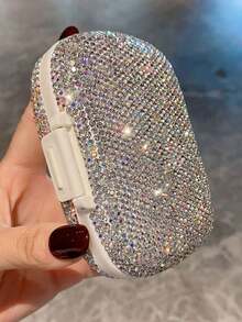 1pc 7-Day Pill Box With Full Rhinestones, Available In Silver, Green, Blue, Pink. Suitable For Medication Storage, Contact Lens Case, Artificial Diamond & Elegant Jewelry Container, Large Capacity Portable Sealed Pill Organizer - View 5