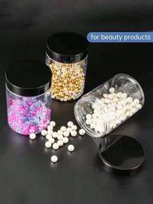 6个透明PET材质储物罐，带盖，容量50-500毫升，空塑料化妆品收纳罐 - 黑色 - 查看 3