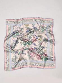 1pc Women'S Bohemian Floral & Butterfly Print Elegant Satin Scarf, Neckerchief, Headscarf, Dress Accessory Beach Vacations Headscarf Square Scarf - 彩色 - 查看 7