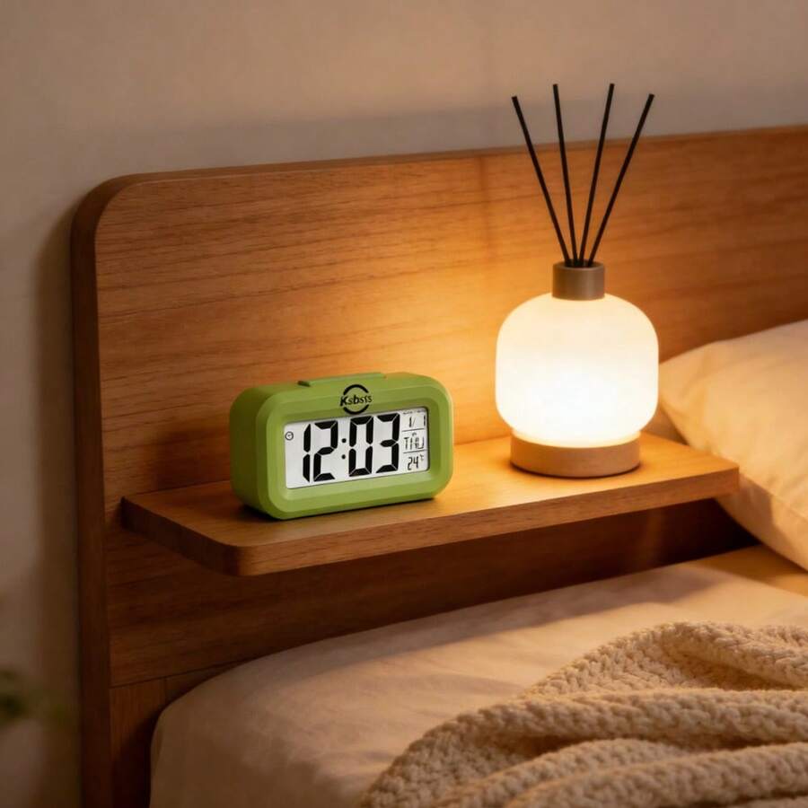 多功能桌面时钟，大尺寸液晶显示屏，支持温度/日期/星期显示，带贪睡功能，电池供电，小巧设计 - 不含电池