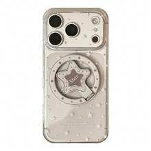 GUCADI Transparent Magnetic White Star + Gray-White Star Magnetic Stand Suitable For IPhone 17 Phone Case, 17 Pro Max Magnetic Stand, 15 Transparent Personalized Soft Case, Creative, Geometric, Minimalist Style, Niche, Ins Style - Clear - View 5