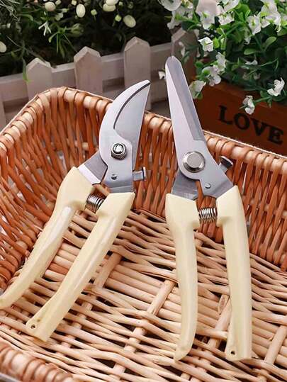 مقص حديقة من الفولاذ المقاوم للصدأ قطعة واحدة، مقص تقليم للأزهار والفواكه، متعدد الأغراض سهل وراحة الاستخدام بشفرات مستقيمة ومنحنية