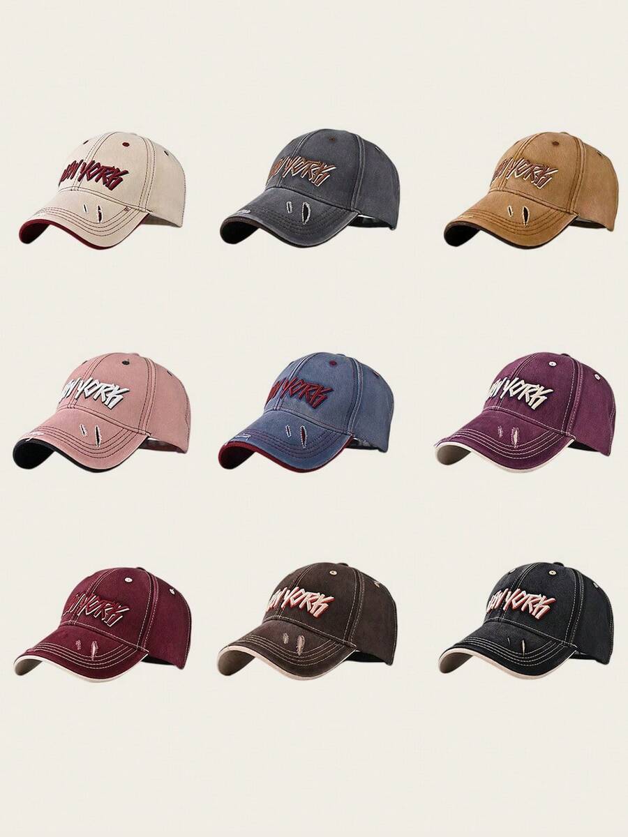 1pc New Cotton Thickened Brim Baseball Cap With Large Embroidered NEW YORK Letters, Unisex Outdoor Personalized Baseball Cap
