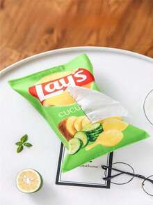 1个创意薯片造型纸巾盒，节省空间的方形纸巾盒，立方体纸巾盒，创新薯片袋设计，汽车沙发纸巾盒收纳盒，适用于客厅、餐厅、卧室 - 彩色 - 查看 11