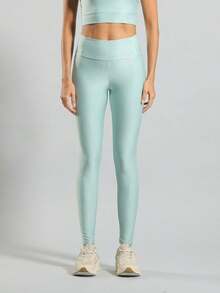 FITNATION Leggings Set With Waistband Pocket + Longline Cropped Top In Micro-Ribbed Fabric With SHINE And HIGH Elasticity And Support. - Verde agua - Ver 2