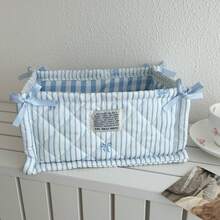 Keranjang Penyimpanan Lipat Bergaris Berlapis, Kotak Penyimpanan Meja Lipat, Tas Kosmetik Ember Pita Kapasitas Besar untuk Rumah, Dekorasi Ruangan - Baby Blue - View 18